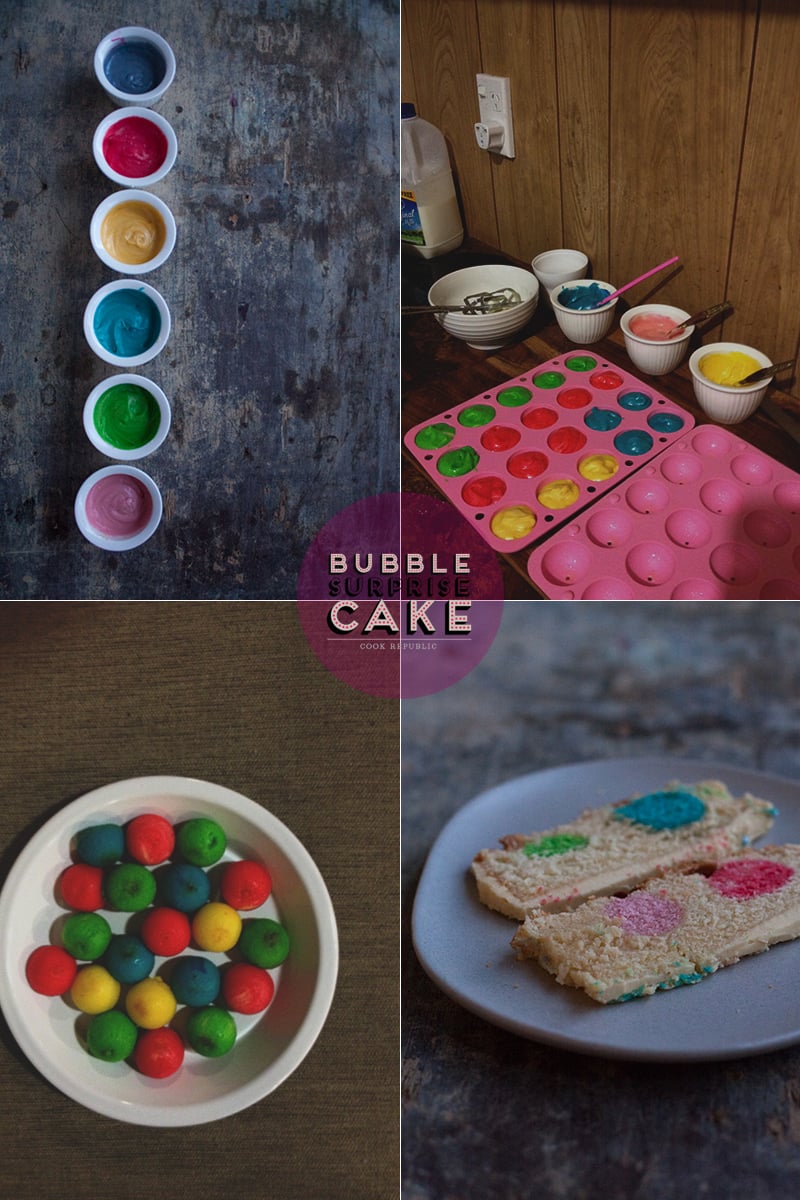 Making coloured cake balls for Bubble Surprise Cake