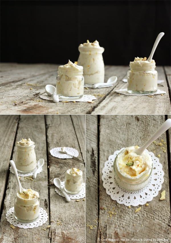 Honey Nut Shrikhand with Saffron Strands & Crushed Cardamom Seeds.