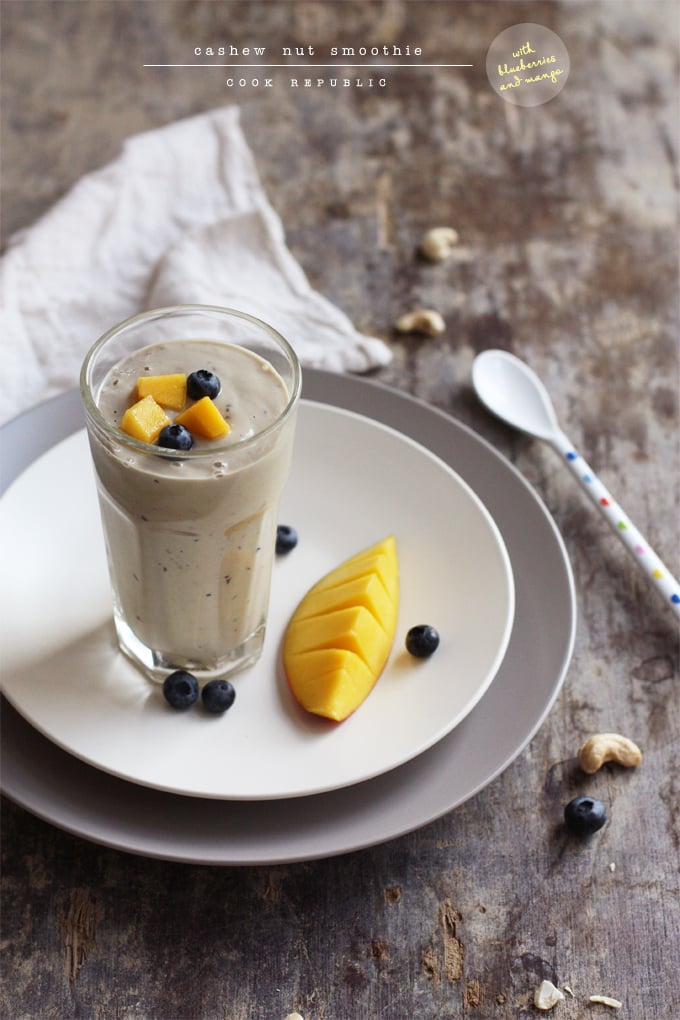 Cashew Nut Smoothie With Blueberries And Mango