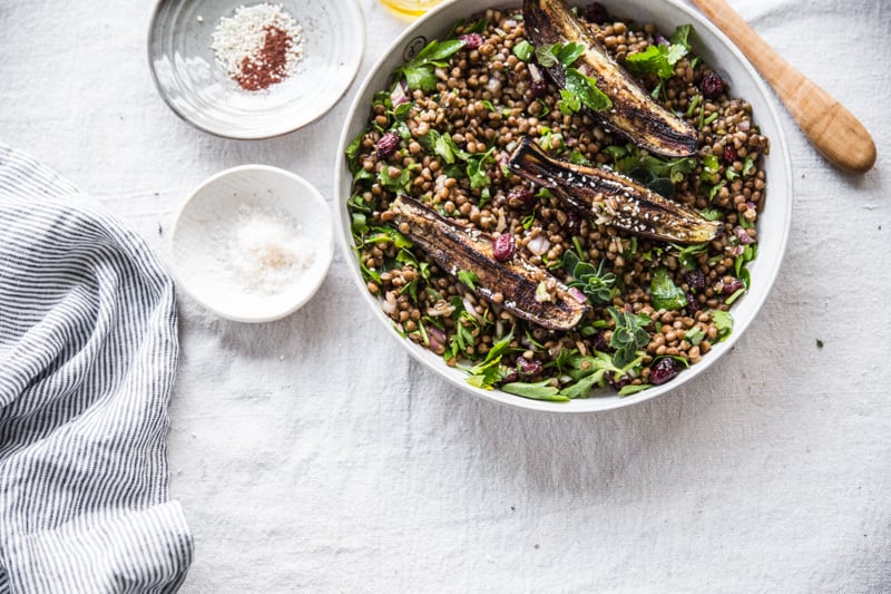 Sumac Roasted Eggplant Lentil And Cherry Salad Cook Republic