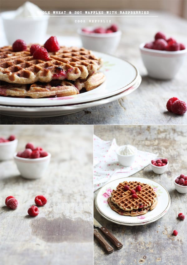 Whole Wheat And Soy Waffles With Raspberries - Cook Republic