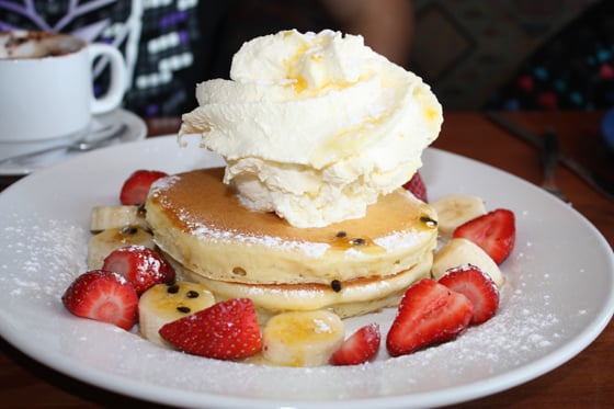 Passionfruit And Strawberry Pancake Stack