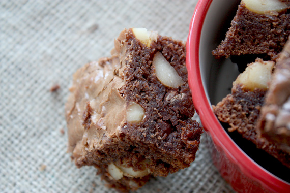 Chocolate And Macadamia flecked squares