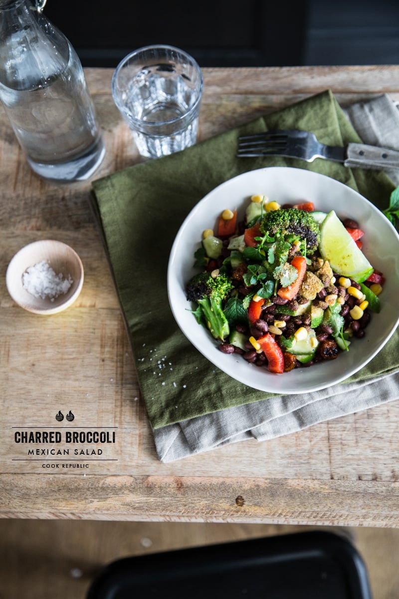 Charred Broccoli Salad With Black Beans And Berries - Cook Republic