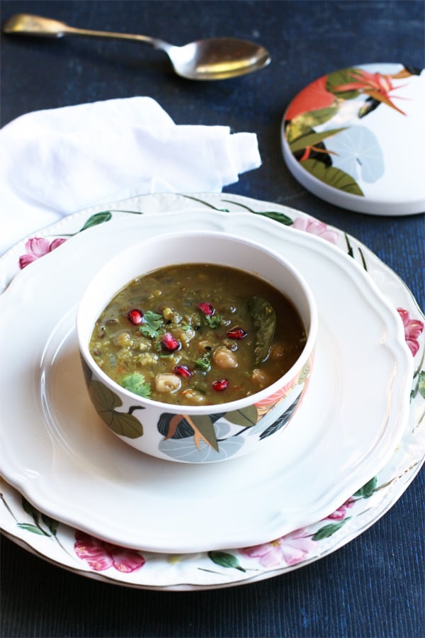 Gorgeous curry with a lentil base and a burst of pomegranate!