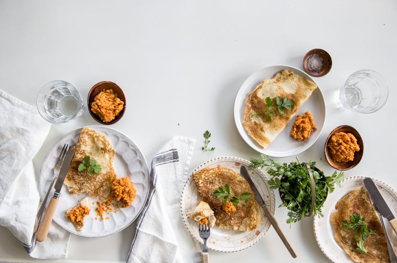 Coconut Dosas With Spicy Chickpea Chutney - Cook Republic