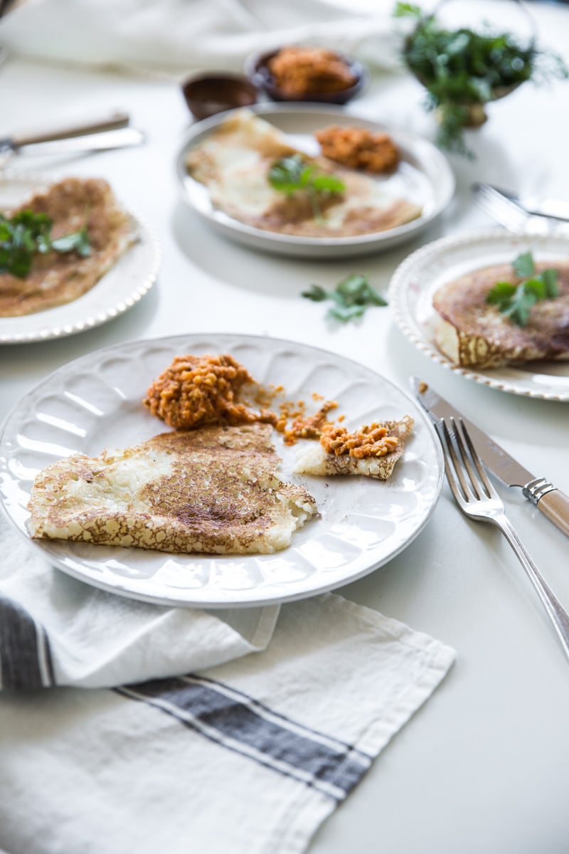 Coconut Dosas With Spicy Chickpea Chutney - Cook Republic