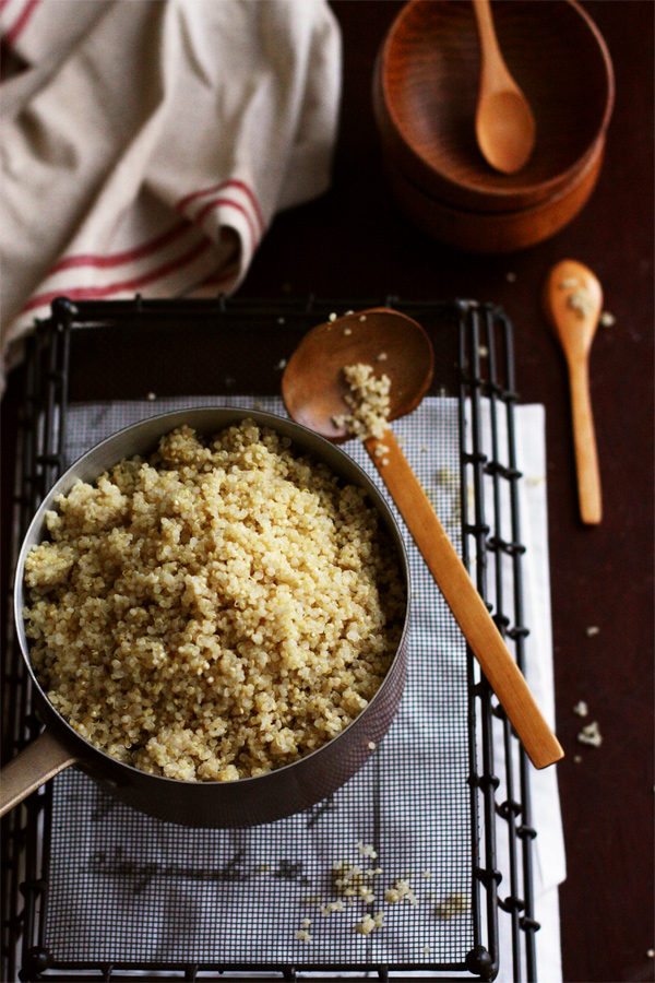 Cooked, fluffy quinoa.