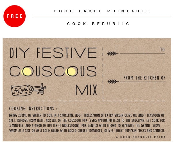 Free Food Label Printable - DIY FESTIVE COUSCOUS MIX