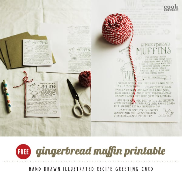 Free Printable Gingerbread Muffins Recipe Greeting Card 