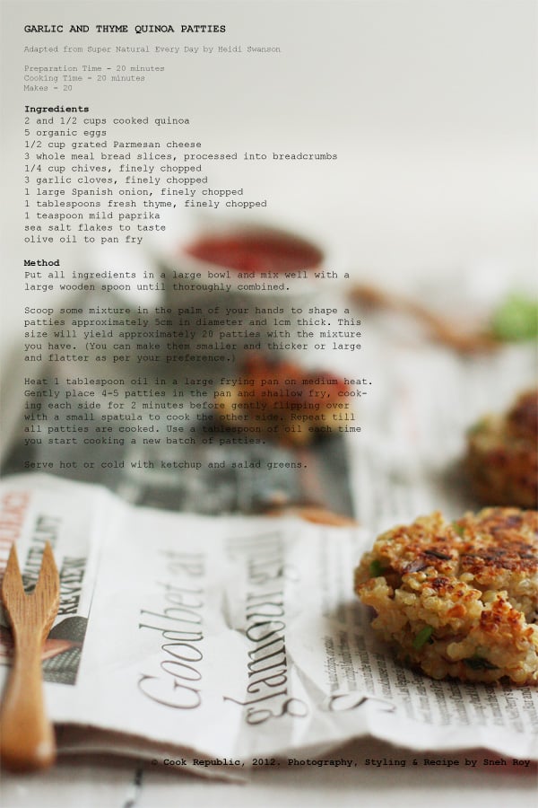 Garlic And Thyme Quinoa Patties Recipe Card