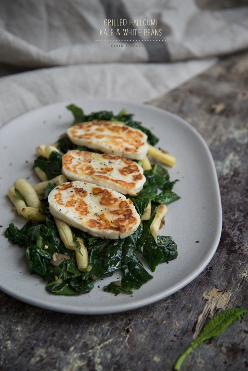 Grilled Halloumi, Kale & White Beans