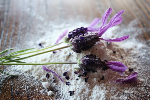 Infusing the flour with lavender prior to baking the biscuits.