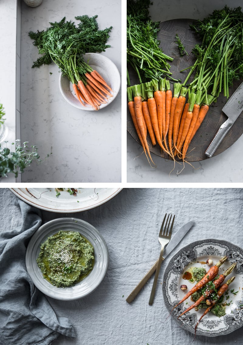 Maple Roasted Dutch Carrots With Garlicky Carrot Top Hummus - Cook Republic