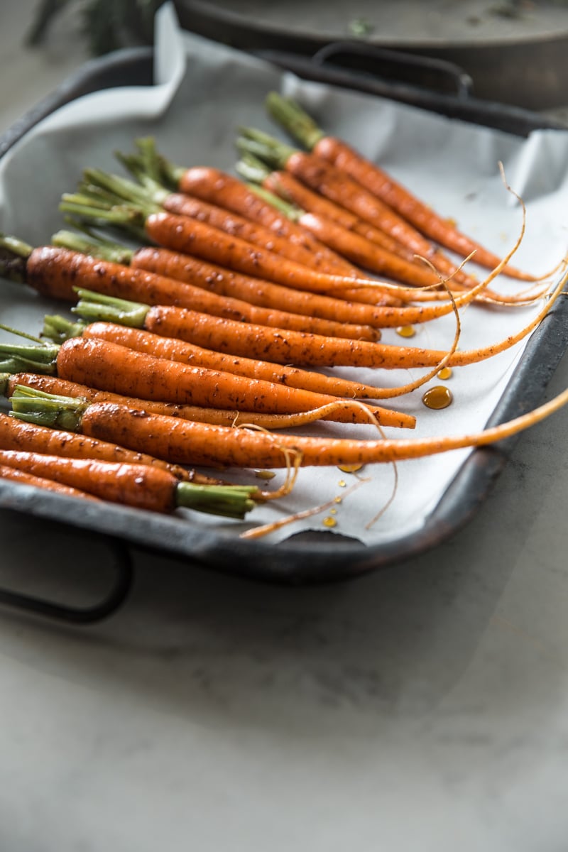 Maple Roasted Dutch Carrots With Garlicky Carrot Top Hummus Cook Republic