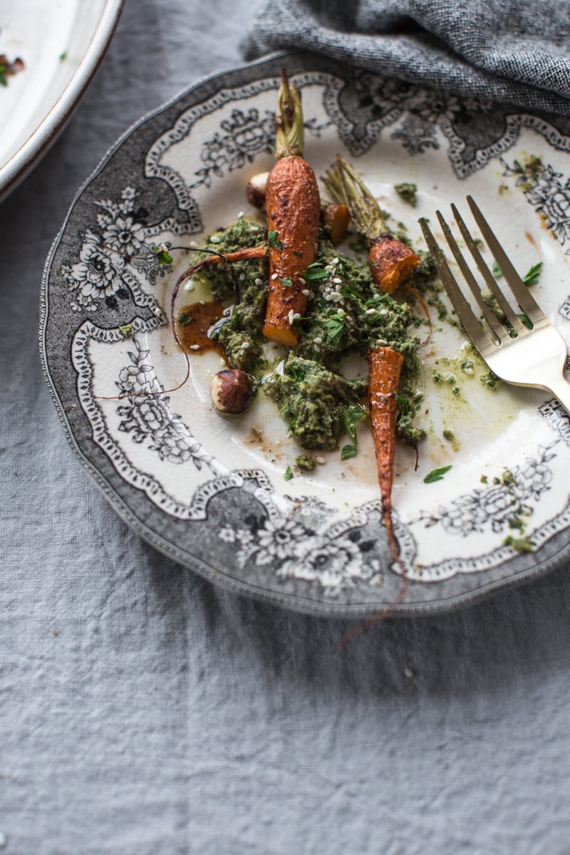 Maple Roasted Dutch Carrots With Garlicky Carrot Top Hummus - Cook Republic