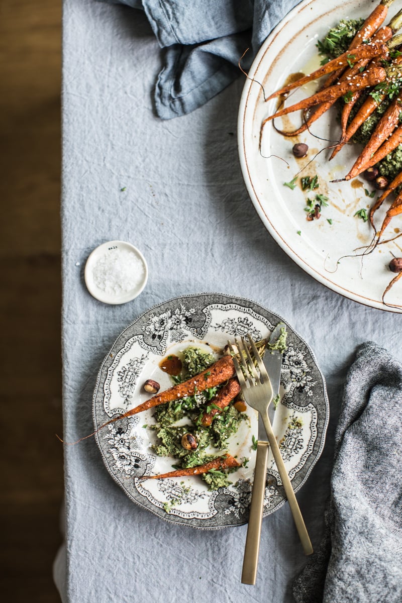 Maple Roasted Dutch Carrots With Garlicky Carrot Top Hummus - Cook Republic