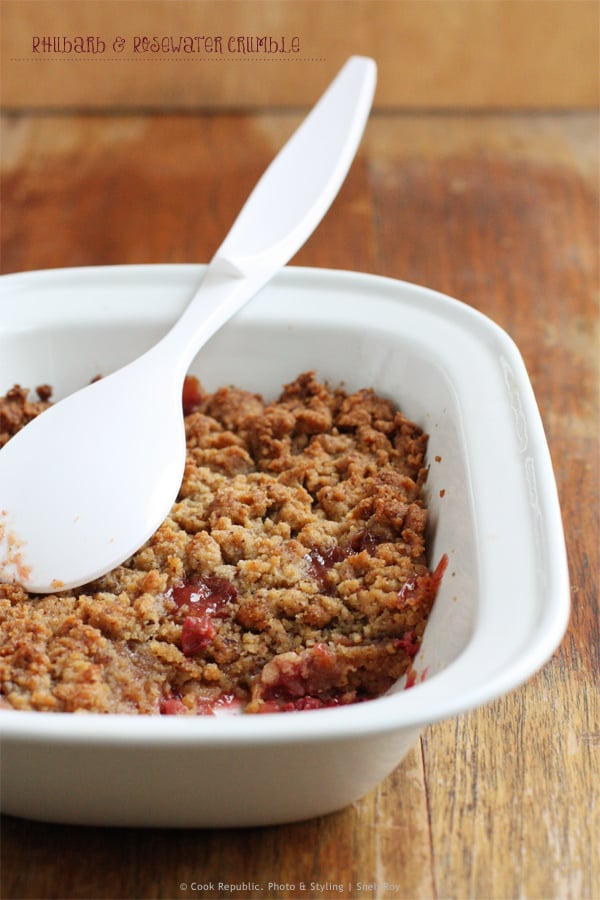 Baked Rhubarb And Rosewater Crumble