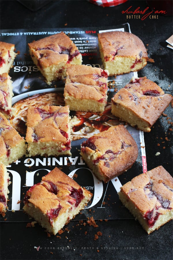 Rhubarb Jam Butter Cake Slices