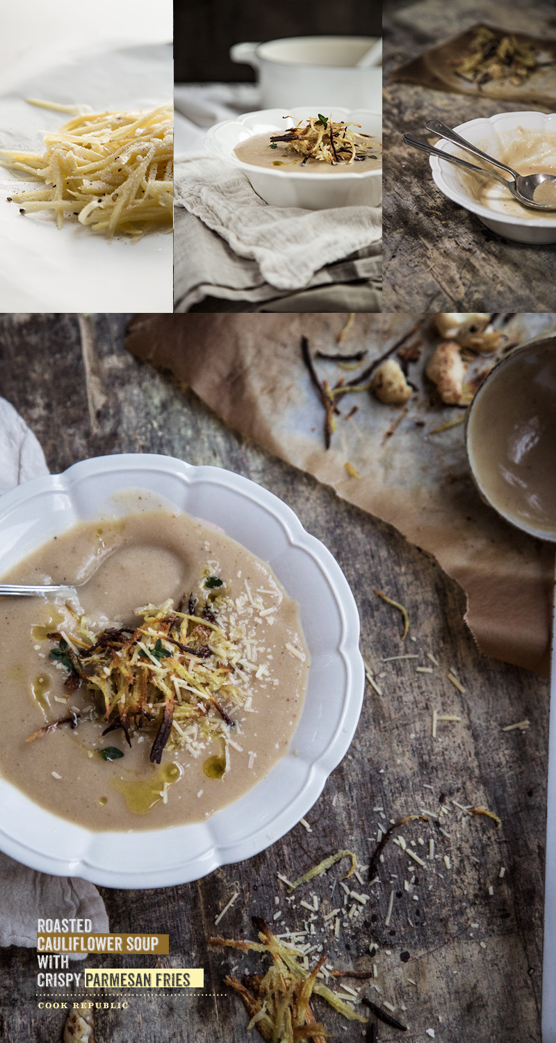 Roasted Cauliflower Soup And Crispy Parmesan Fries