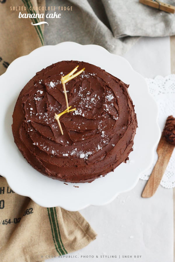 Salted Chocolate Fudge Icing On Banana Caramel Cake | Cook Republic