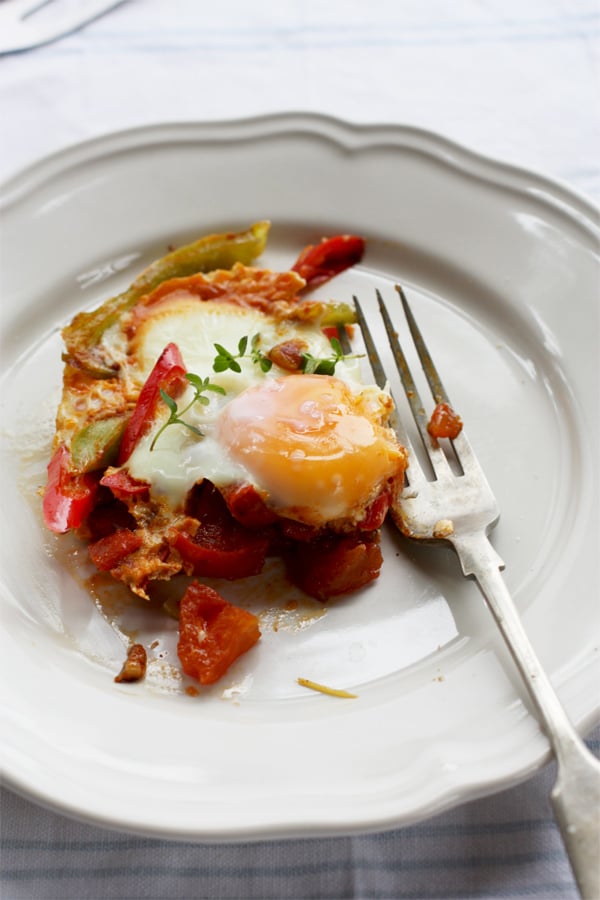 Gorgeous spicy Jewish eggs studded with chili