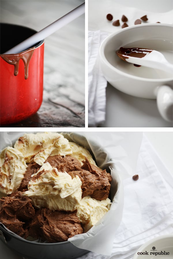 Melting Chocolate and Mixing Cake Batter To Get Marble Swirl Effect