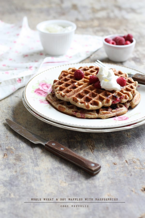 Whole Wheat And Soy Waffles With Raspberries - Cook Republic