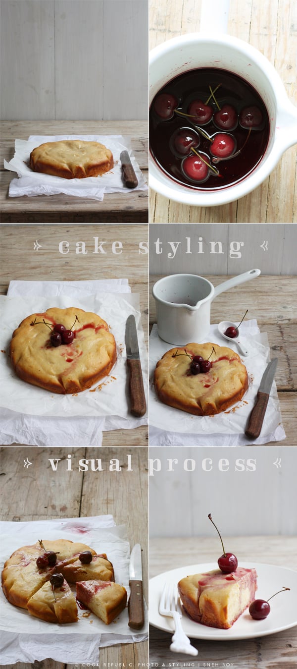 Cake Styling Visual Process - Yogurt Cake With Cherries