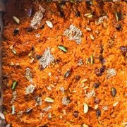 Gajar Halwa (Carrot Halwa) in a pan.