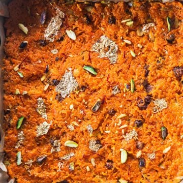 Gajar Halwa (Carrot Halwa) in a pan.