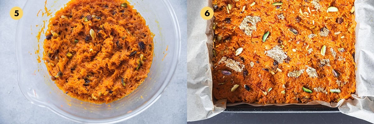 Microwave until all liquid has evaporated. Spread in a lined container, smooth top and garnish with slivered nuts and edible gold leaf.