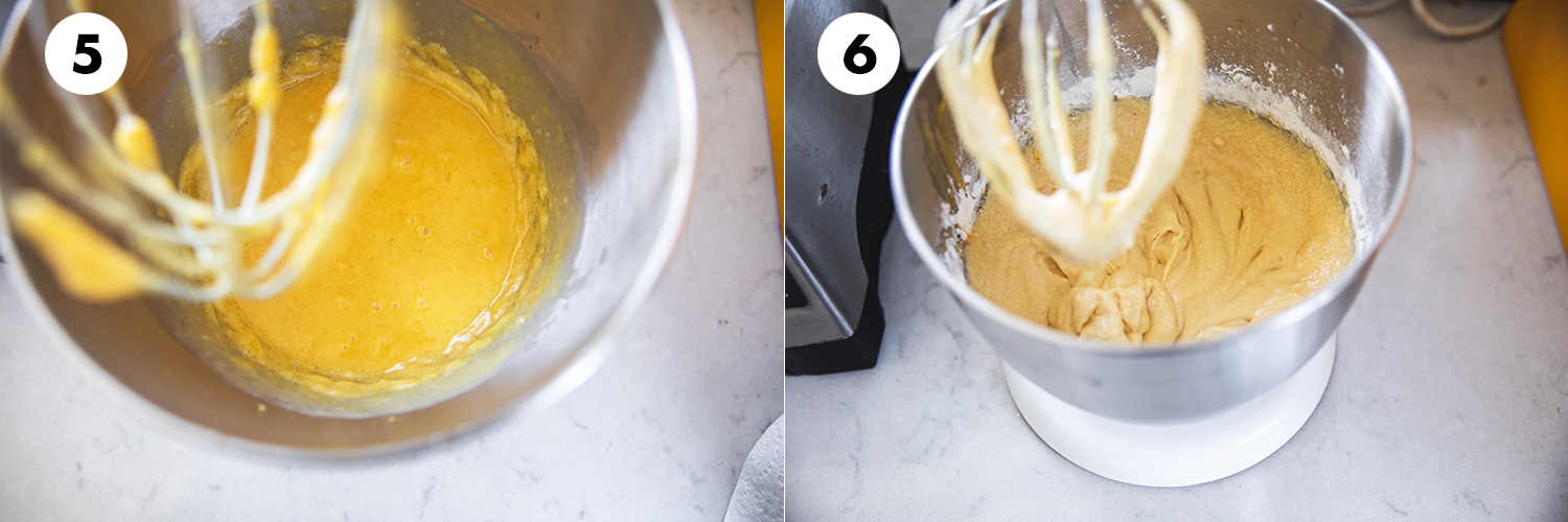 Beat flour and milk for the lemon cake batter.