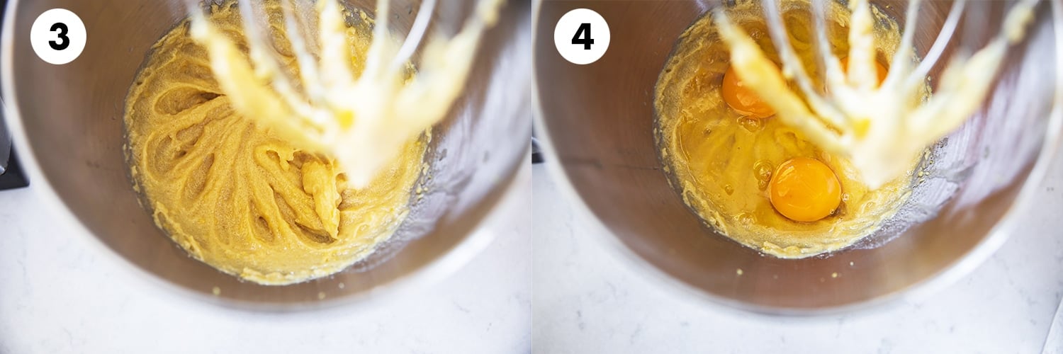 Cream lemon zest, butter, sugar and eggs for the lemon cake batter.