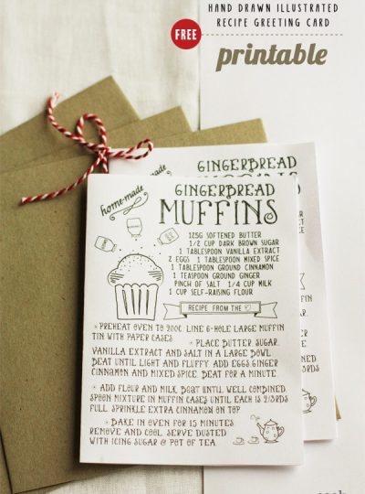 Free Printable - Hand Drawn Illustrated Christmas Recipe Greeting Card Template