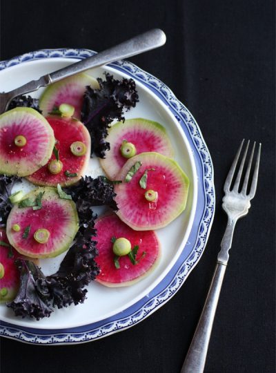 Rainbow Radish And Purple Kale Salad