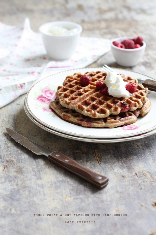 Whole Wheat And Soy Waffles With Raspberries Cook Republic
