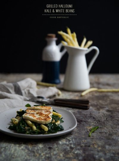 Grilled Halloumi On Kale And White Beans