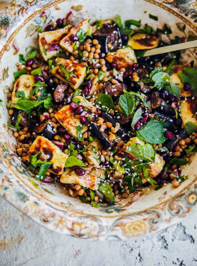 Halloumi Lentil And Roasted Eggplant Salad