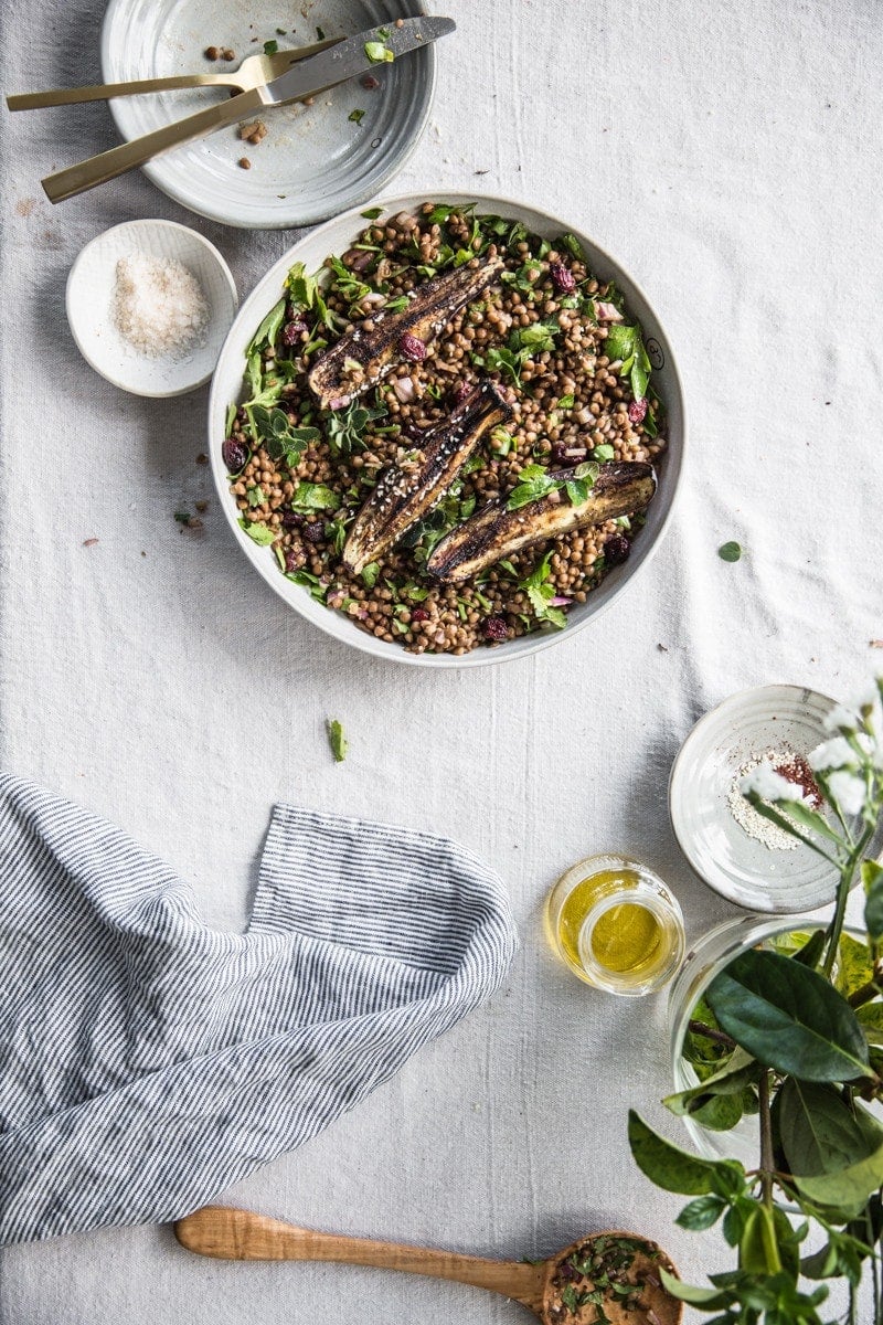 Sumac Roasted Eggplant Lentil And Cherry Salad Cook Republic