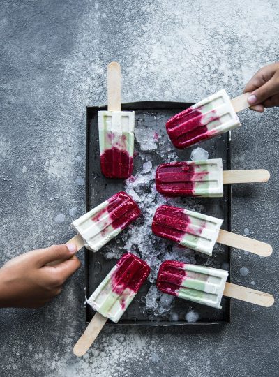 Raspberry Matcha Lime And Cream Popsicles