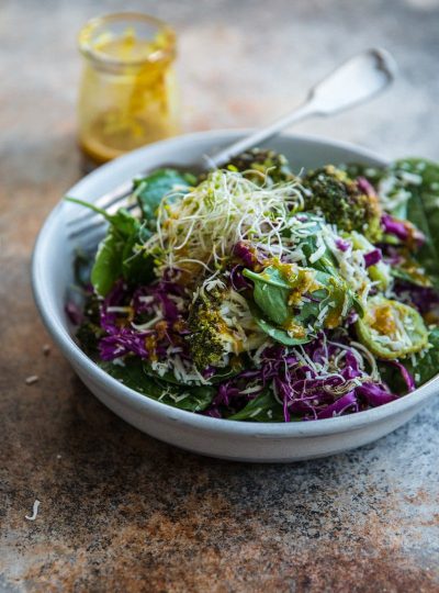 Roasted Broccoli And Coconut Salad With Turmeric Dressing