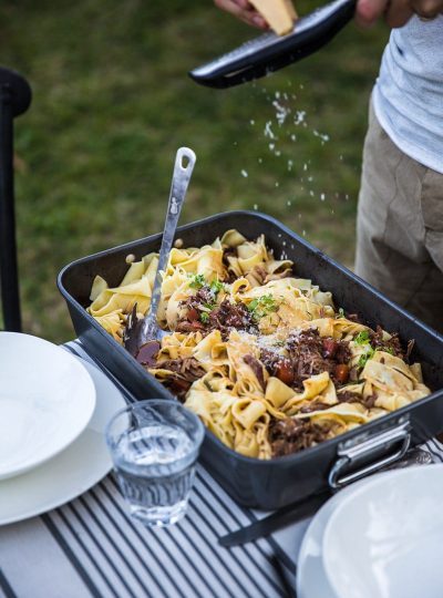 Slow Cooked Sticky Leg Of Lamb Ragu With Pappardelle And A Spring Garden Gathering