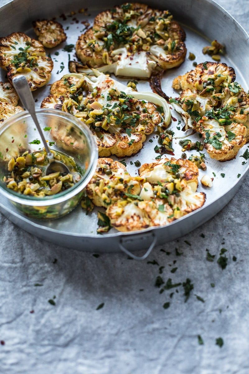 Cauliflower Steaks With Olive And Caper Salsa - Cook Republic #vegan #glutenfree 