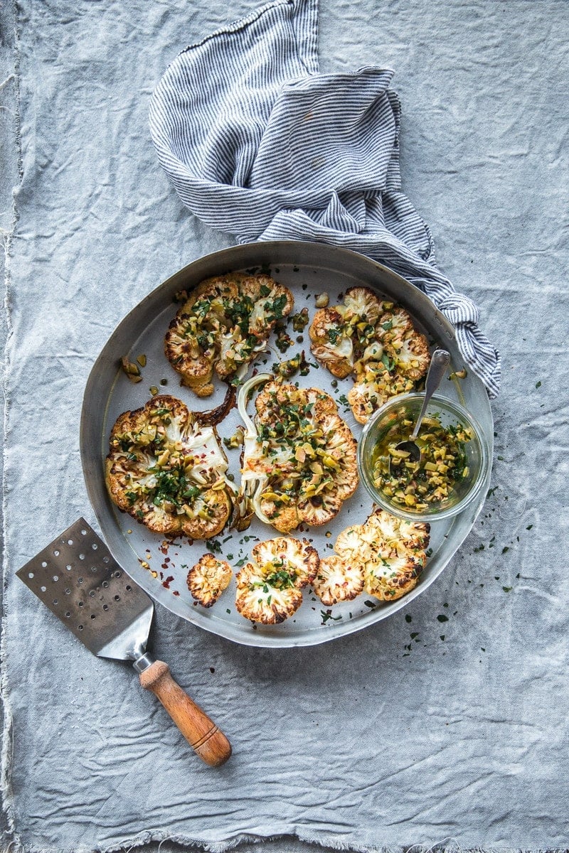 Cauliflower Steaks With Olive And Caper Salsa - Cook Republic #vegan #glutenfree 