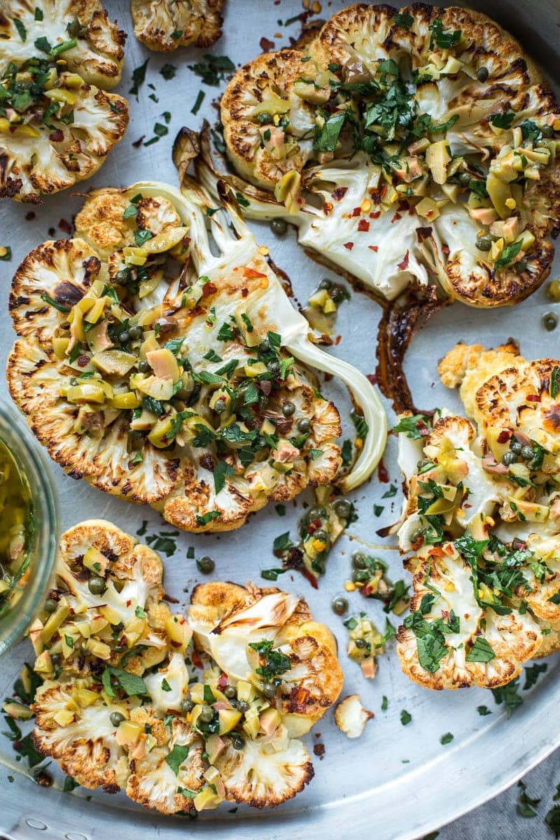 Cauliflower Steaks With Olive And Caper Salsa - Cook Republic #vegan #glutenfree 