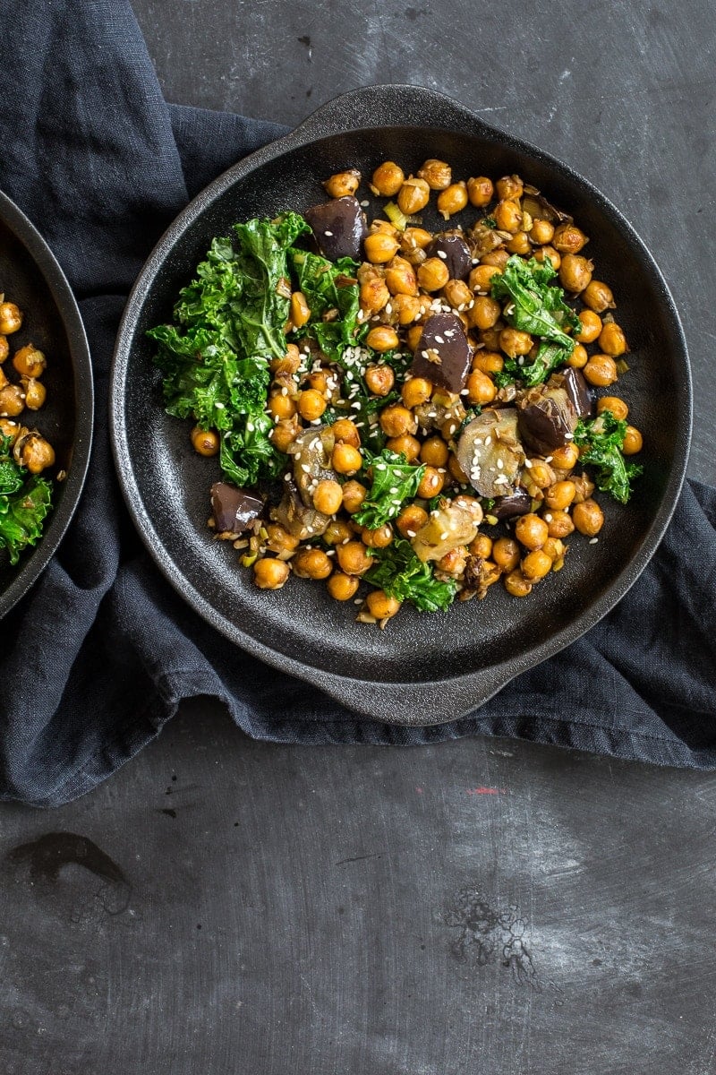 Nourishing Crispy Chickpeas Eggplant And Kale Salad - Cook Republic