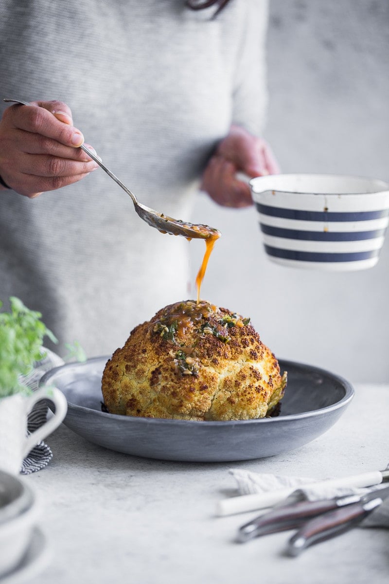 Butter Roasted Whole Cauliflower With Hot Garlic Sauce - Cook Republic