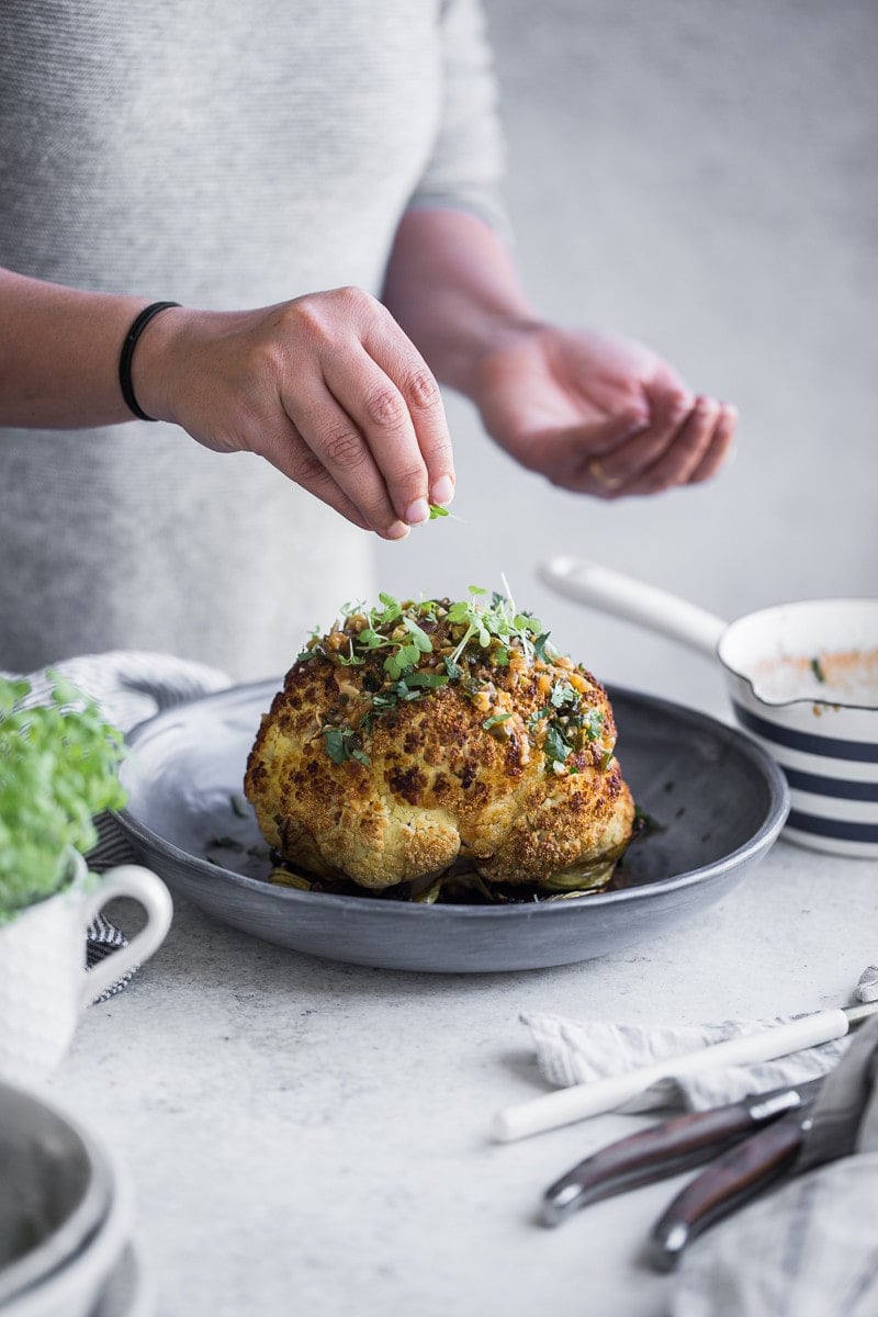 Butter Roasted Whole Cauliflower With Hot Garlic Sauce - Cook Republic