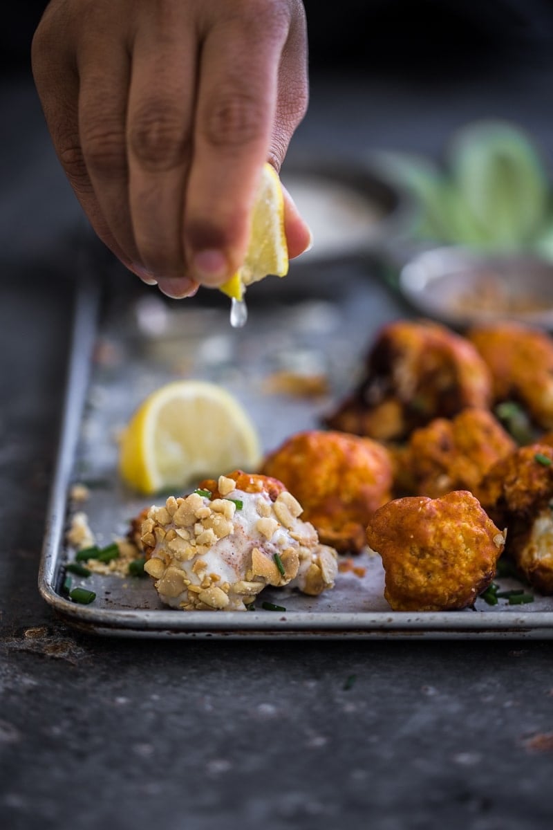 Crispy Cauliflower Buffalo Wings With Sour Cashew Cream Sauce - Cook Republic #vegan #airfryer #glutenfree #healthy